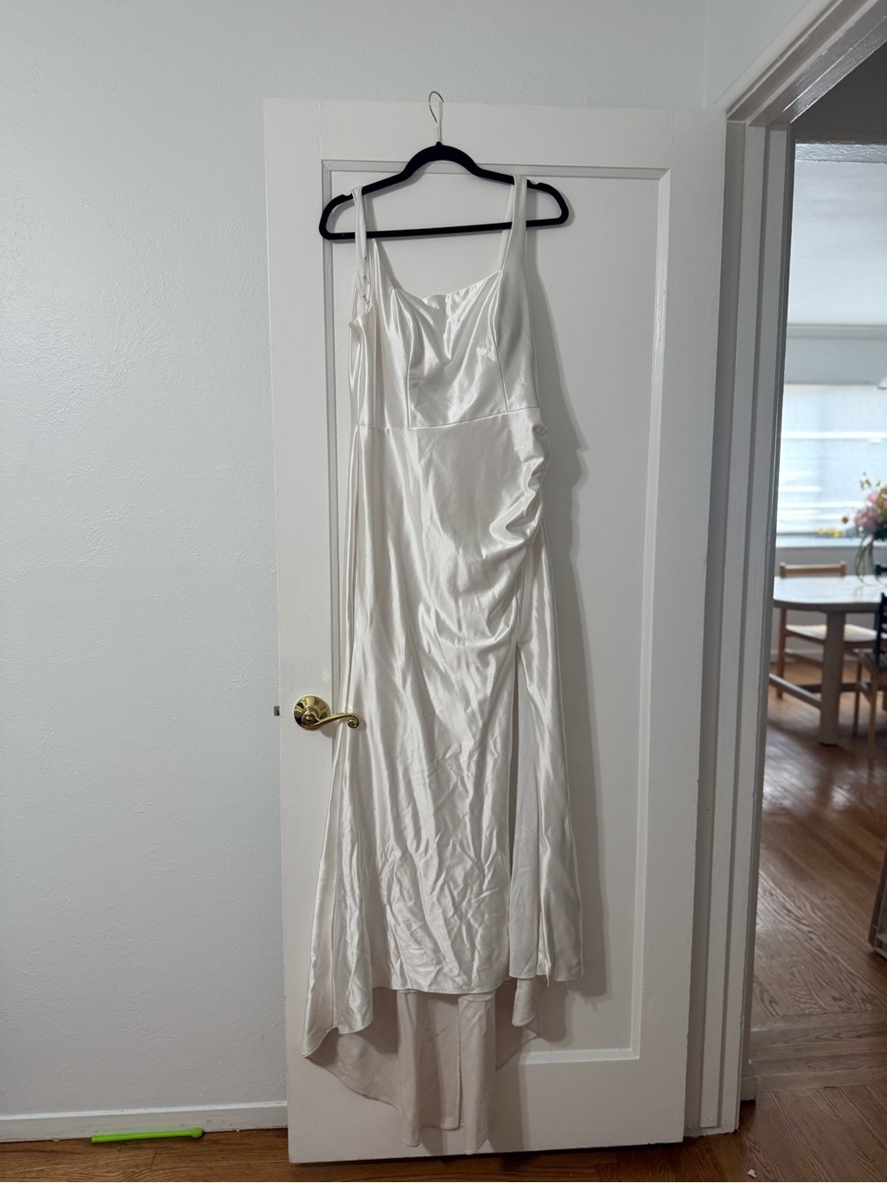 David's Bridal Ivory Satin Slip Gown with Cowl Neck